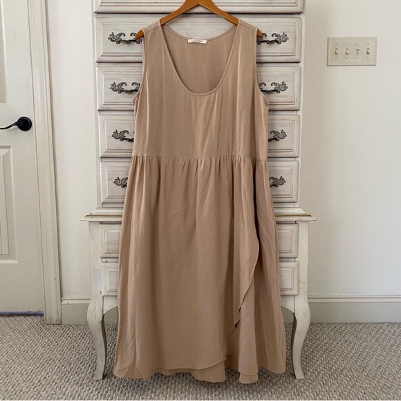 Beige Cotton Pocketed Midi Dress - Picture 1 of 5
